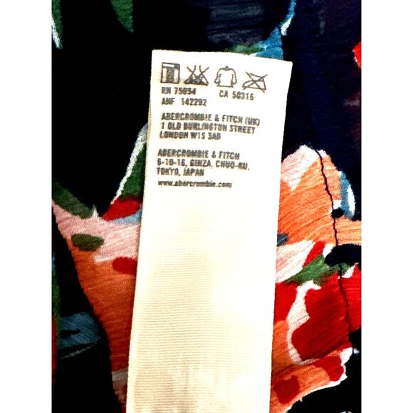 Abercrombie Fitch Large Floral Peasant Sheer Boho Blouse Ruffle Hem Tie Neck - Picture 9 of 11